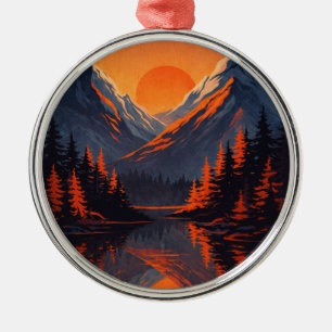 Bergzonsondergang Reflectie Vurig Oranje Lucht Metalen Ornament