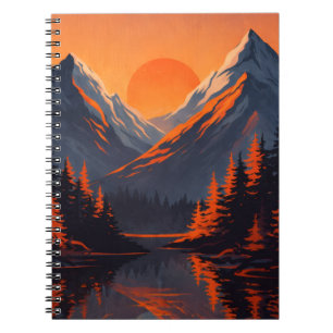 Bergzonsondergang Reflectie Vurig Oranje Lucht Notitieboek