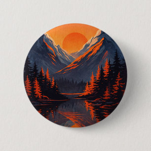 Bergzonsondergang Reflectie Vurig Oranje Lucht Ronde Button 5,7 Cm