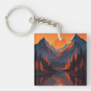 Bergzonsondergang Reflectie Vurig Oranje Lucht Sleutelhanger