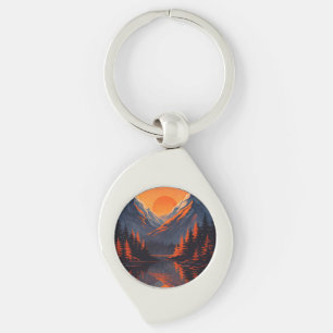 Bergzonsondergang Reflectie Vurig Oranje Lucht Sleutelhanger