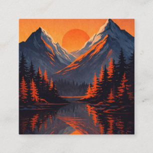 Bergzonsondergang Reflectie Vurig Oranje Lucht Vierkante Visitekaartje