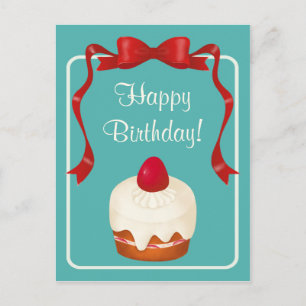 Beribboned Briefkaart van de Cake van de Aardbei