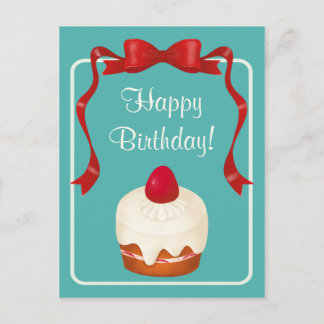 Beribboned Briefkaart van de Cake van de Aardbei