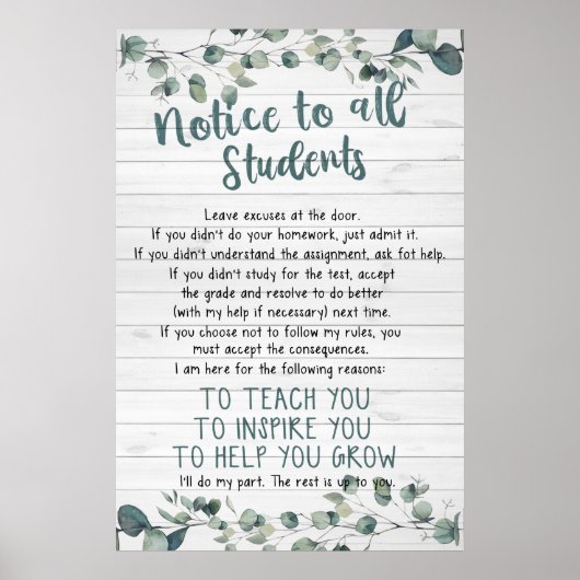 Bericht aan alle studenten Poster voor klaslokaal (Voorkant)