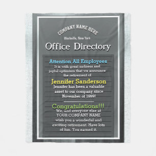 Bericht bij pensionering op een Kantoor Directory  Fleece Deken