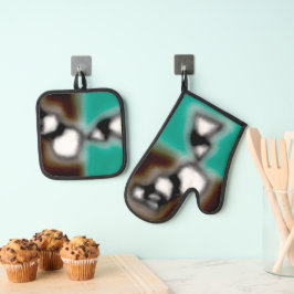Bericht in a Bottle: Abstract bruin, Blauwgroen, B Ovenwant & Pannenlap Set