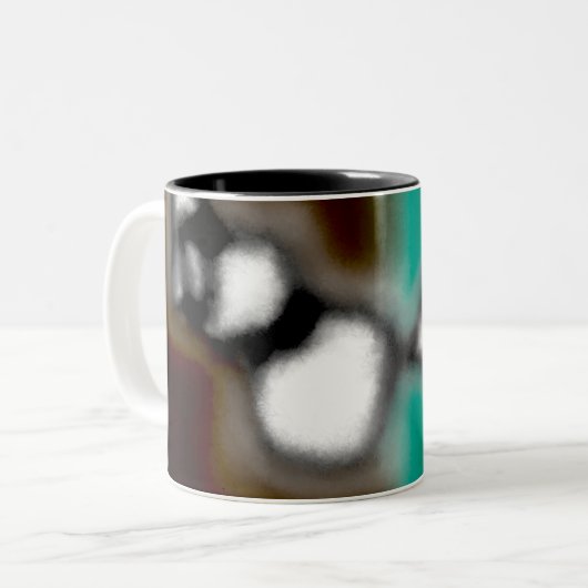 Bericht in a Bottle: Abstract bruin, Blauwgroen, B Tweekleurige Koffiemok (Voorkant links)