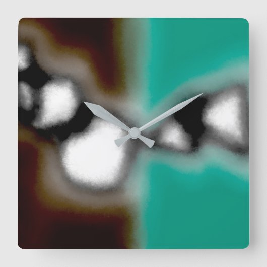 Bericht in a Bottle: Abstract bruin, Blauwgroen, B Vierkante Klok (Voorkant)