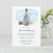 Bericht in een Bottle Rustic Nautical Wedding Kaart (Staand voorkant)