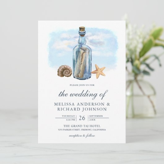 Bericht in een Bottle Rustic Nautical Wedding Kaart (Staand voorkant)