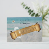 Bericht in een fles Beach Weddenschap RSVP Kaartje (Staand voorkant)