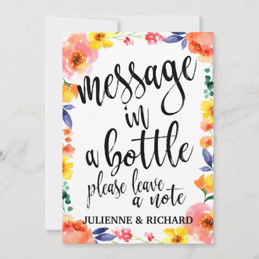 Bericht in een fles Betaalbaar bloem bruiloft bord (Voorkant)