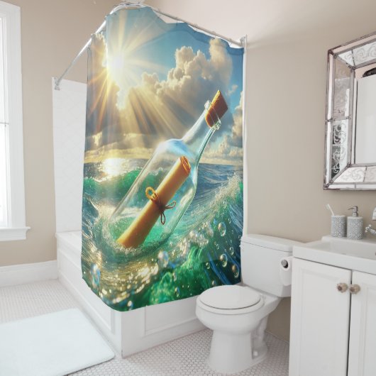 Bericht in een fles douchegordijn (In situ)