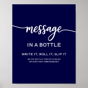 Bericht in een fles Elegant Navy Blue Huwelijk Bor Poster