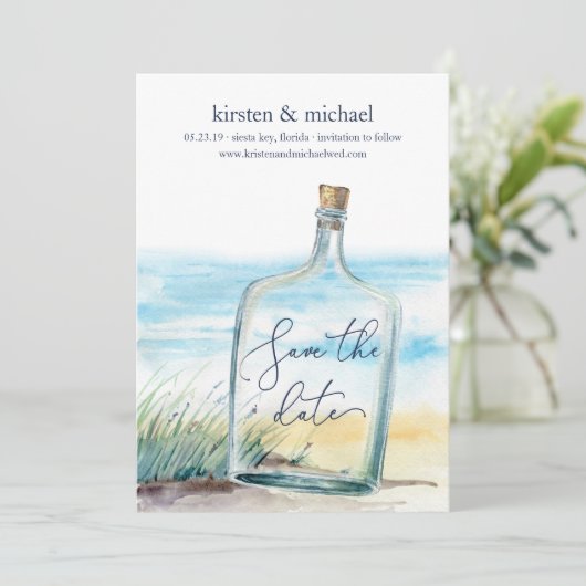 Bericht in een fles met de Kaart Datum opslaan (Staand voorkant)