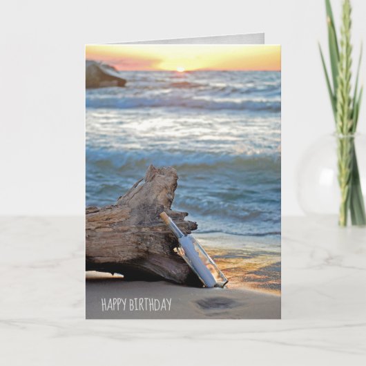 Bericht in een fles op Driftwood verjaardag Kaart (Voorkant)