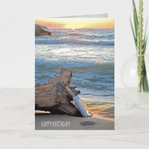 Bericht in een fles op Driftwood verjaardag Kaart