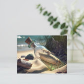 Bericht in een fles op het strand Briefkaart (Staand voorkant)