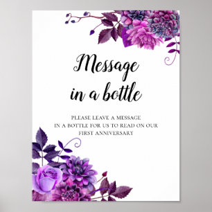 Bericht in een fles print. Paarse bloemen bruiloft Poster
