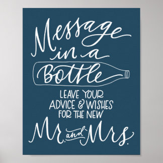 Bericht in een fles Trouwbord - Navy Blue Poster