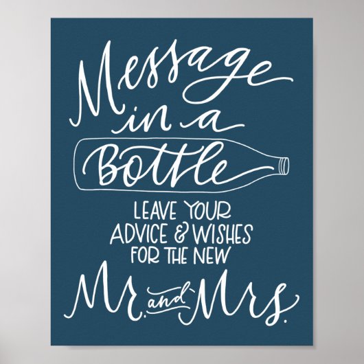 Bericht in een fles Trouwbord - Navy Blue Poster (Voorkant)