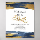 Bericht in een flesje Abstract Blauw Gastenboektek Poster (Voorkant)