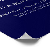 Bericht in een flesje elegante marineblauwzilver poster (Hoek)