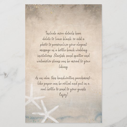 Bericht in een Uitnodiging van de Rol van de Beach (Achterkant)