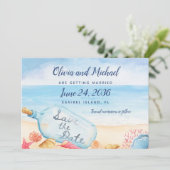 Bericht in fles strand bruiloft save the date (Staand voorkant)