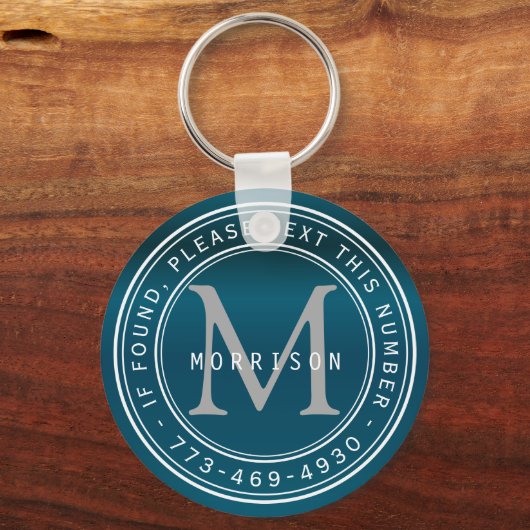 Bericht - Monogram in Blauwgroen Sleutelhanger (Voorkant)