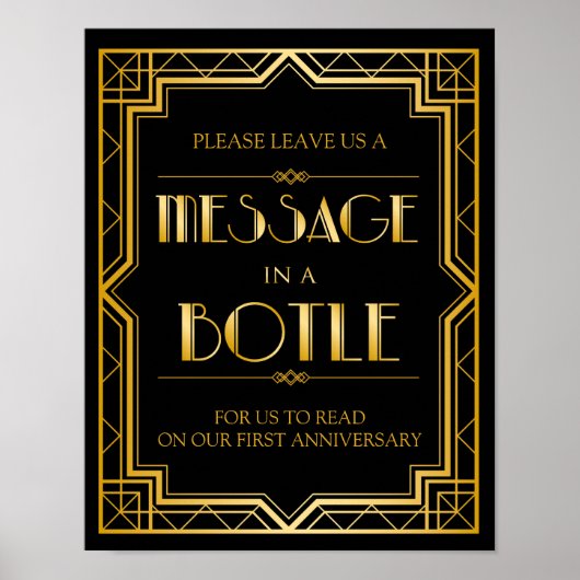 Bericht op een bottelbruiloft | Art Deco Gatsby Poster (Voorkant)