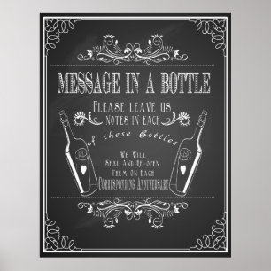 "Bericht op fles" trouwgastenboek Poster