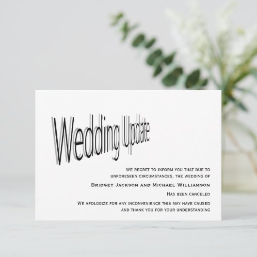 Bericht over bruiloftsannulering save the date (Staand voorkant)