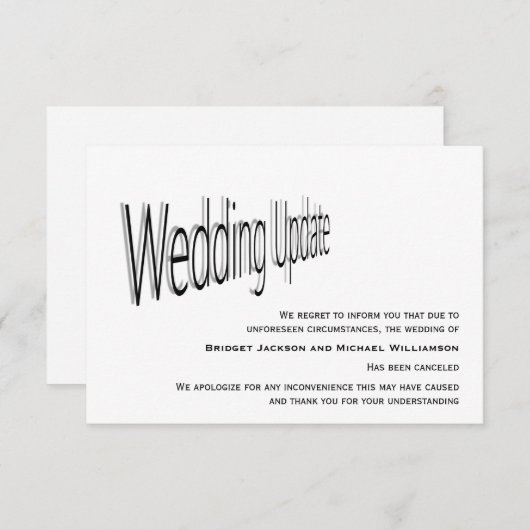 Bericht over bruiloftsannulering save the date (Voorkant / Achterkant)