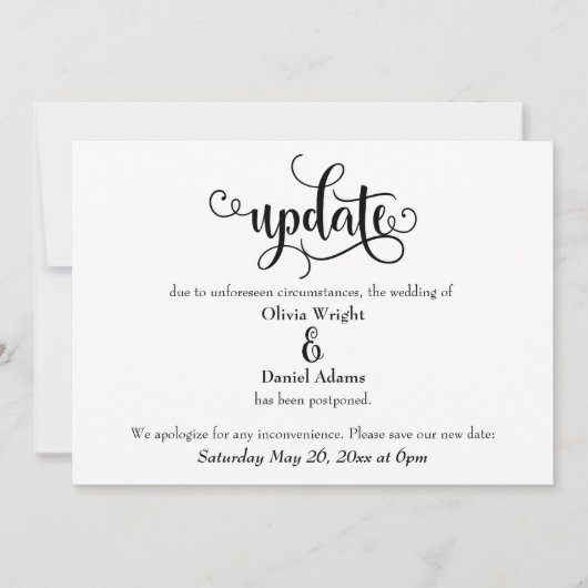 Bericht over uitgestelde bruiloft bijwerken kaart (Voorkant)