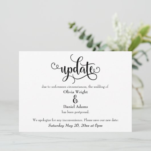 Bericht over uitgestelde bruiloft bijwerken kaart (Staand voorkant)