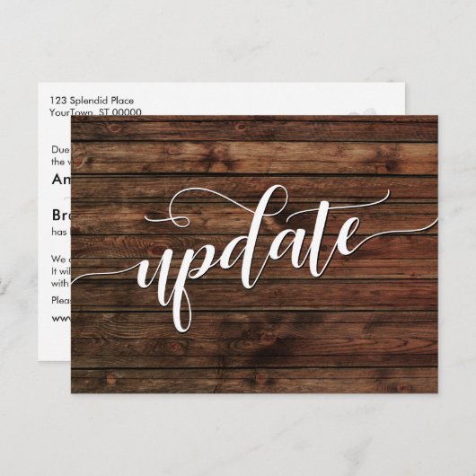 Bericht over updates van Rustic Wood Postponed Wed Briefkaart (Voorkant / Achterkant)