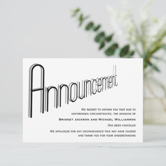 Bericht over weddenschappen geannuleerd save the date (Staand voorkant)