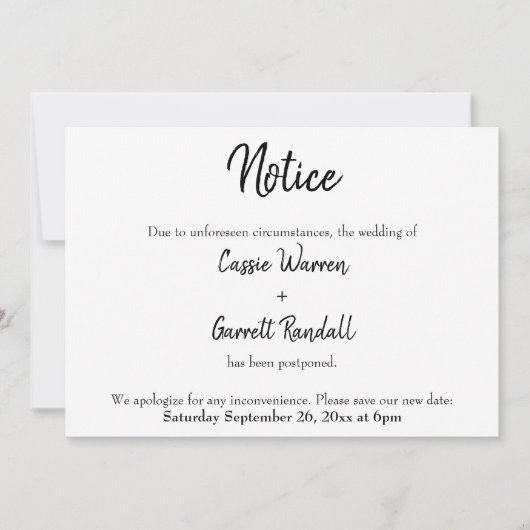 "Bericht" Uitgestelde huwelijksaankondiging Kaart (Voorkant)