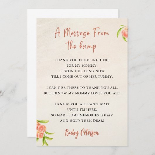 Bericht van de Bump Baby shower Kaart (Voorkant / Achterkant)