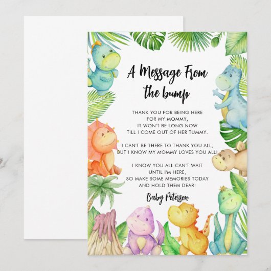 Bericht van de Bump Dinosaur Baby shower Kaart (Voorkant / Achterkant)