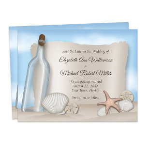 Bericht van een Beach van de Fles sparen de Kaarte Save The Date