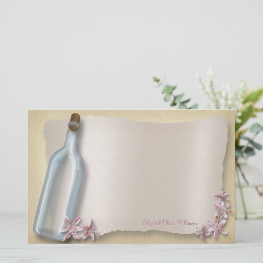 Bericht van een fles ~ horizontale briefpapier (Staand voorkant)