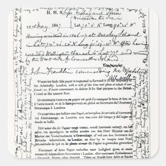 Bericht van John Franklin Vierkante Sticker (Voorkant)