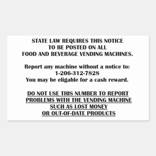 Bericht verkoopautomaat rechthoekige sticker (Voorkant)