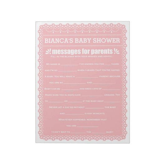 Bericht voor het Baby shower Pink Papel Picado van Notitieblok (Linkerzijde)