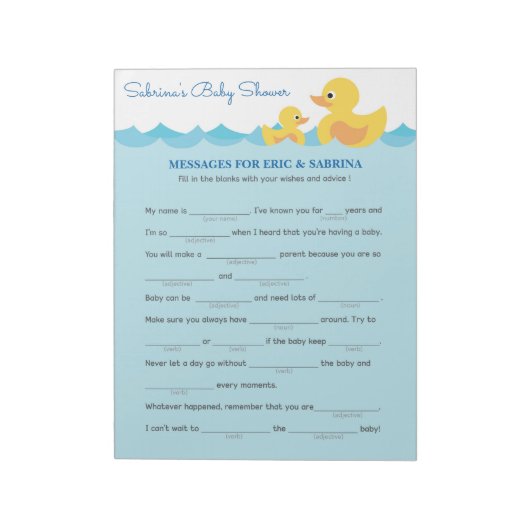 Bericht voor ouders om Baby shower van rubber Duck Notitieblok (Linkerzijde)