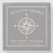 Bericht "Welkom boat" | Nautical Compass Grey Stenen Onderzetter (Voorkant)