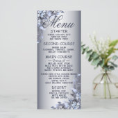Berichten bij de marine Blue Floral Silver Dinner Menu (Staand voorkant)